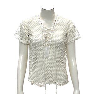 CCC Mesh Lace Up Crochet Swim Short Sleeve Cover Up Top Airy Mesh Size Medium